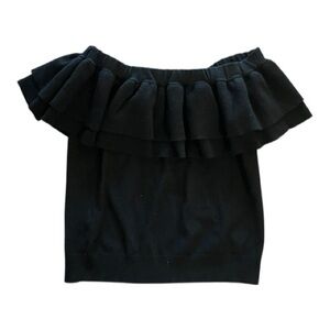 J. Crew Elegant Off The Shoulder Black Ruffle Top